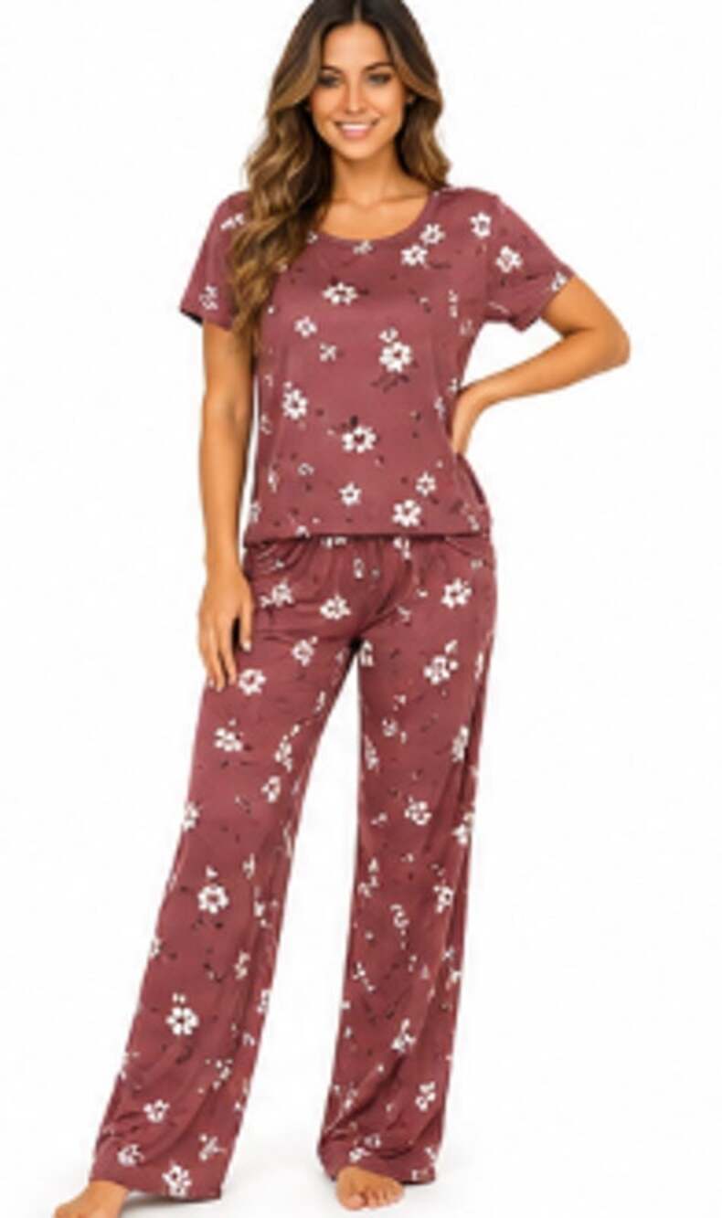 Brown and white floral print pajamas